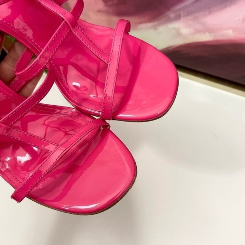 Larroude Serena Strappy Stilettos  Sandal in Patent Pink Size 6.5 - Picture 11 of 14